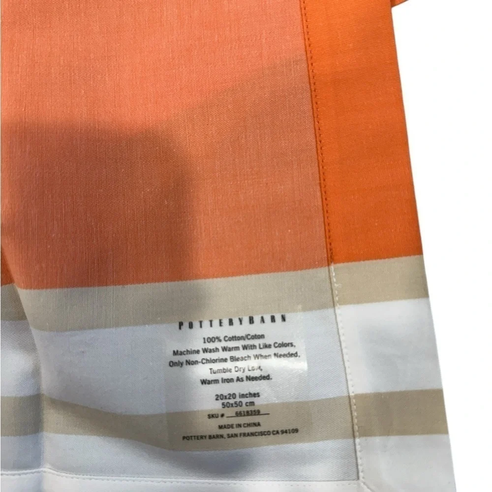 Pottery Barn Set of 5 100% Cotton Dinner napkins 20 X 20 Orange Tan Ivory Repp